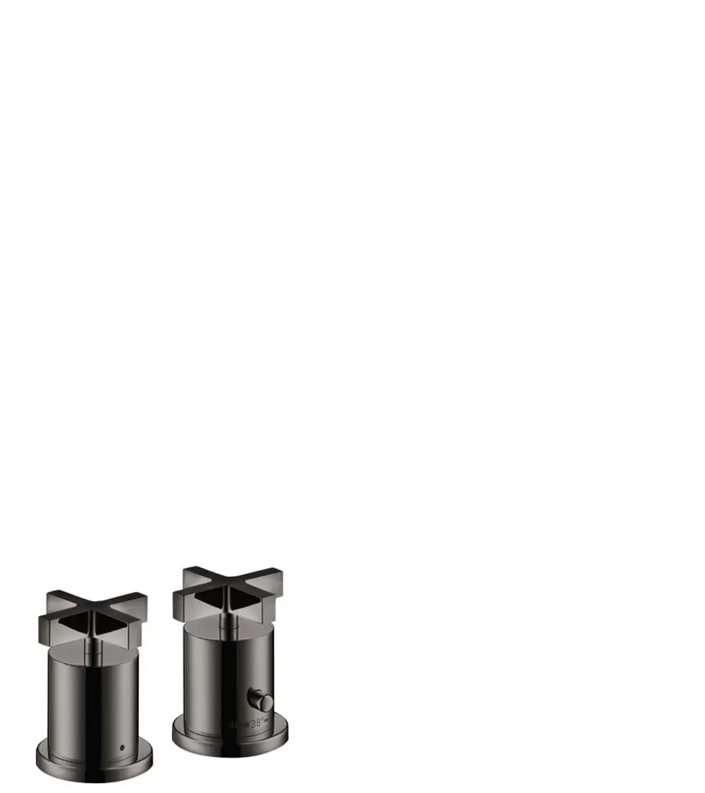 Zwei Wannenrandarmaturen mit Kreuzgriffen in Schwarz verchromt, geeignet für Thermostatinstallation. Design von AXOR.